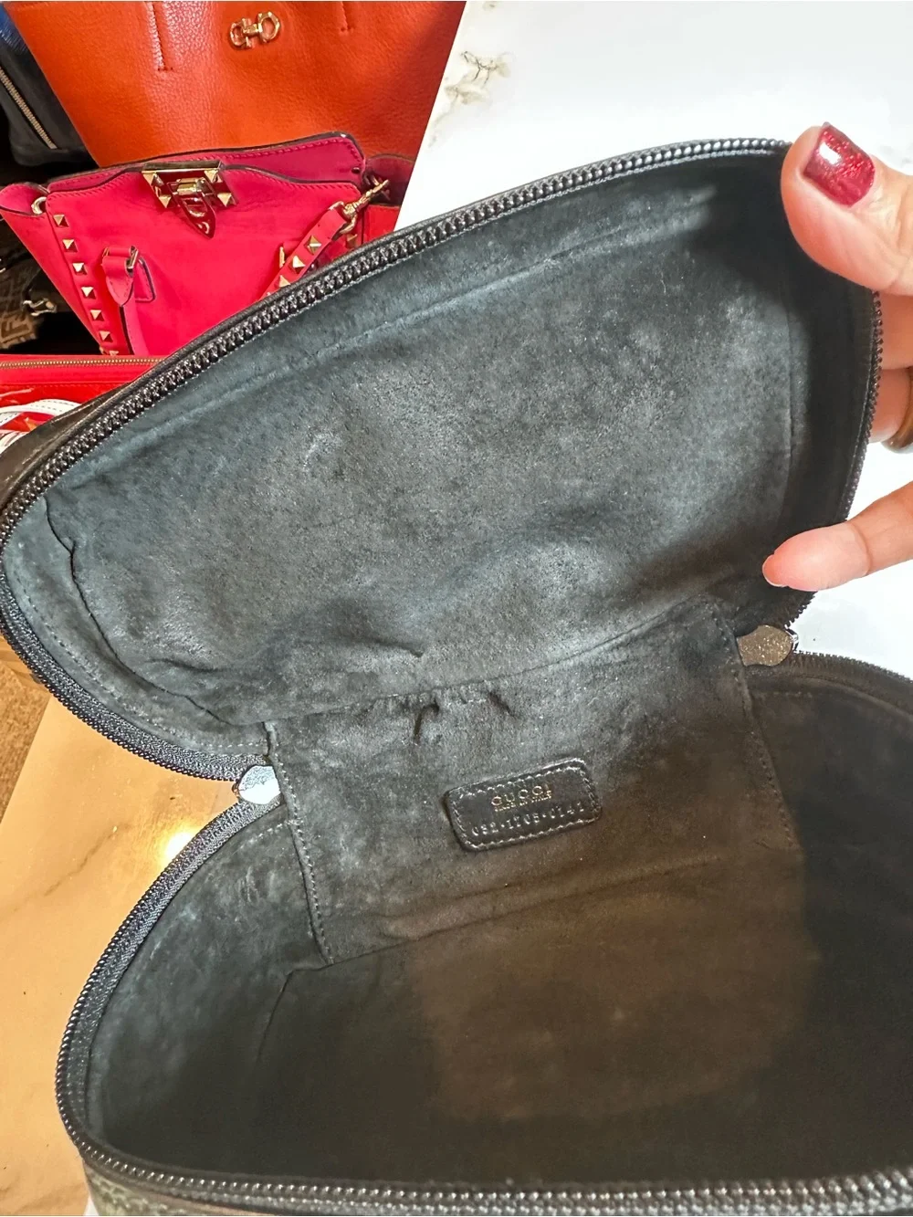 Gucci Horsebit Vanity Bag Makeup Cosmetics Leather Black
